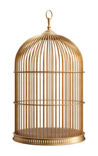 Golden Bird Cage Isolated On Transparent Background. 3D Rendering