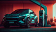 © keks20034 - Modern car at standalone electric vehicle charging station. Generative AI