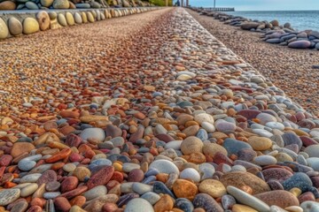 Wall Mural - line of smooth pebbles resting on the sandy shore of a tranquil beach. Generative AI
