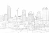Fototapeta Londyn - detailed pencil drawing of a busy city skyline at night. Generative AI
