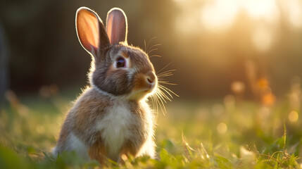 Cute Rabbit sitting on the grass, generative AI