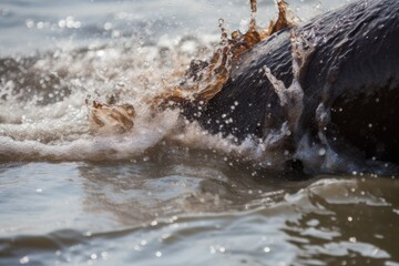 Canvas Print - horse swimming in a body of water with its head above the surface. Generative AI