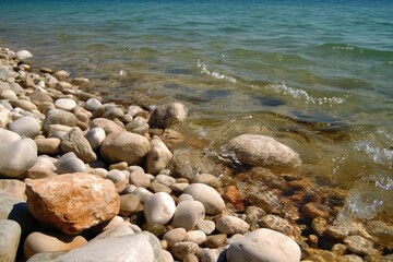 Poster - rugged coastline with rocky terrain and crashing waves. Generative AI