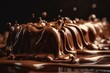 canvas print picture - 3D rendered close-up of chocolate dripped on a brown background. Generative AI