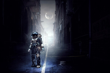 Wall Mural - astronaut walking on an unexplored planet