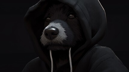 Wall Mural - dog in black cotton hoodie, digital art illustration, Generative AI