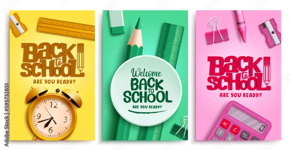 Back to school vector poster set design. School back text in empty ...