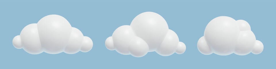 3d white Clouds set Glossy Plastic cartoon design elements collection Relistic vector illustration