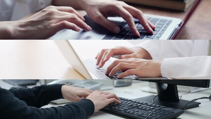 Aufkleber - Collage movie of people using personal computers concept. Wipe transition from white background.