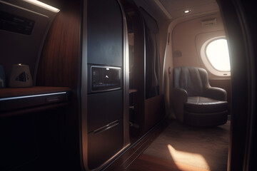 Exclusive First Class Airplane Cabin with Personal Storage and Charger,  Generative AI