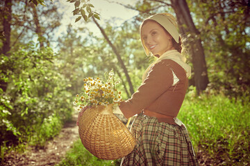 Wall Mural - girl with camomiles