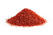 dry red chili pepper flake or ground powder coarse paprika isolated on white background. pile of red chili pepper flake or ground powder coarse paprika isolated. red chili pepper flake ground paprika.