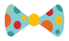 Blue Clown Bow Tie With Orange, Red, And Yellow Dots On It. Circus Dress Element.