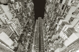 Fototapeta Nowy Jork - Crowded old and new residential building in Hong Kong city at night