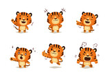 Fototapeta Pokój dzieciecy - set of cute Animal cartoon Tiger mascot character	
