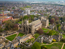 An Aerial View Of The Cathedral Church Of St Peter, St Paul And St Andrew In Peterborough, Cambridgeshire, UK