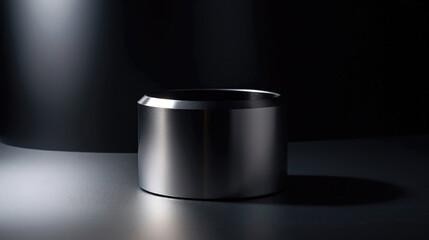 3d render of a metal box on a black background with a shadow 