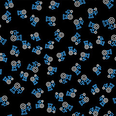 Sticker - Line Tractor icon isolated seamless pattern on black background. Vector