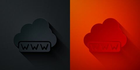 Paper cut Software, web development, programming concept icon isolated on black and red background. Programming language and program code on screen laptop. Paper art style. Vector
