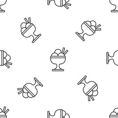 Wall Mural - Grey line Ice cream in the bowl icon isolated seamless pattern on white background. Sweet symbol. Vector