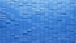 © RocknRoller Studios - 3D, Semigloss Mosaic Tiles arranged in the shape of a wall. Rectangular, Futuristic, Blocks stacked to create a Blue block background. 3D Render