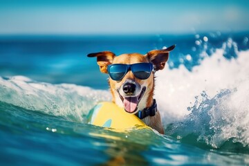 Dog surfer in the waves Generative AI