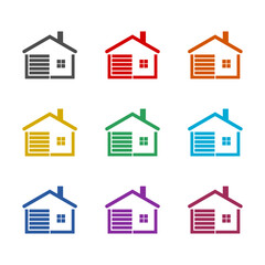 Poster -  House with car garage logo icon isolated on white background. Set icons colorful