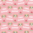 © Revolutionizzed - Summer dachshund dogs seamless patterns. Printable digital papers. Seamless funny puppy pattern pink background. sunglasses watermelon