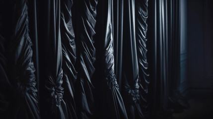 Brightly lit black curtains for your background, generative AI.