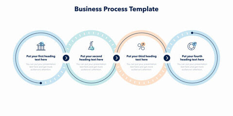 Aufkleber - Modern business process template with four colorful stages. Flat diagram with minimalistic icons.