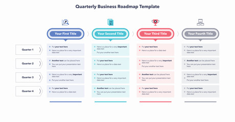 Aufkleber - Quarterly business roadmap template with four colorful sections. Flat creative diagram with place for your texts.