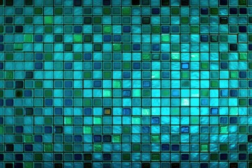 Sticker - vibrant blue and green mosaic tile wall. Generative AI