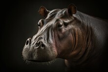 Portrait Of A Hippo On A Black Background. Studio Shot. Generative AI