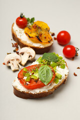 Wall Mural - Toasts with tasty grilled vegetables, concept of delicious appetizer