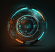 © NOWRA photography - Futuristic abstract circular technology with digital hologram screen on black background created with generative AI