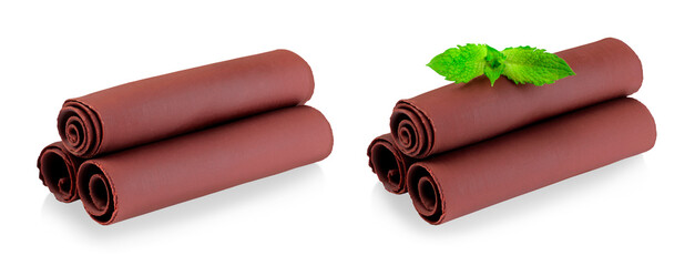 Aufkleber - Set of Chocolate Tubes with and without green Mint leaves, on transparent background