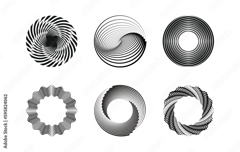 Vector de Stock Set of editable spiral line pattern textured trendy ...