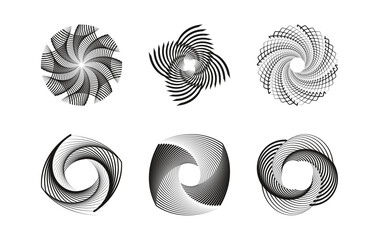 Sticker - Set of editable spiral line pattern textured trendy design element for the frame, round logo, sign, symbol, web, prints, posters, template, pattern, No gradient.