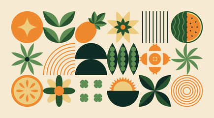 Geometric natural pattern. Abstract fruit plant leaf simple shape, minimal botanic eco agriculture concept. Vector banner
