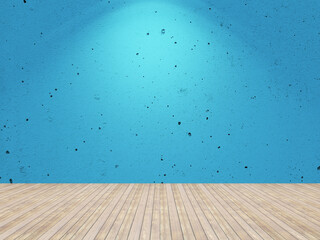 Empty painted blue color wall with spotlight. Interior room background