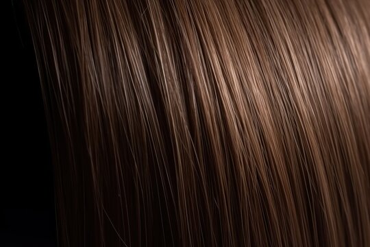 A closeup view of a straight brown brunette hair. Ai. Healthy hair advertising background