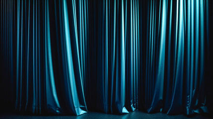 Brightly lit blue curtains for your background, generative AI.