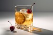 © Moriko - A single amaretto sour cocktail sitting on a white background. Generative AI