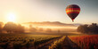 Heissluftballon über einer schöner Landschaft fliegend, ai generativ