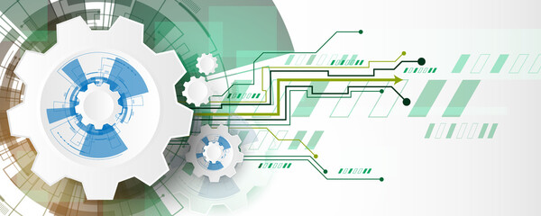 Wall Mural - abstract background image, gear cog concept and communication network, high tech technology