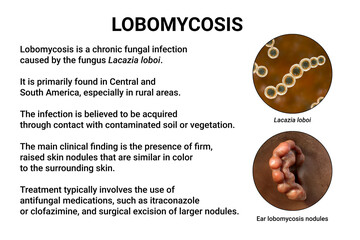 Wall Mural - Lobomycosis, a chronic skin disease caused by microscopic fungi Lacazia loboi and characterized by nodular skin lesions, 3D illustration