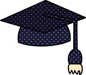 comic book style cartoon of a graduation cap