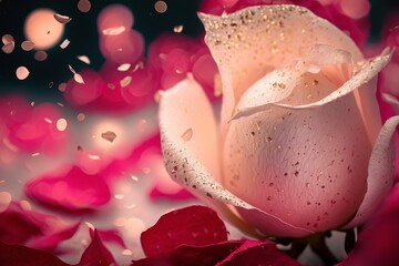 Wall Mural - Beautiful pink rose with petals and bokeh background. Generative AI