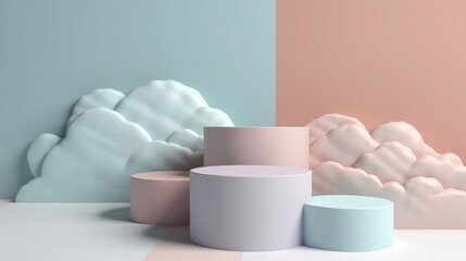 Aufkleber - Mock up Minimal pink and blue pedestal design for product show, 3D rendering. Generative ai