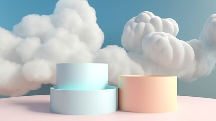 Aufkleber - Mock up Minimal pink and blue pedestal design for product show, 3D rendering. Generative ai